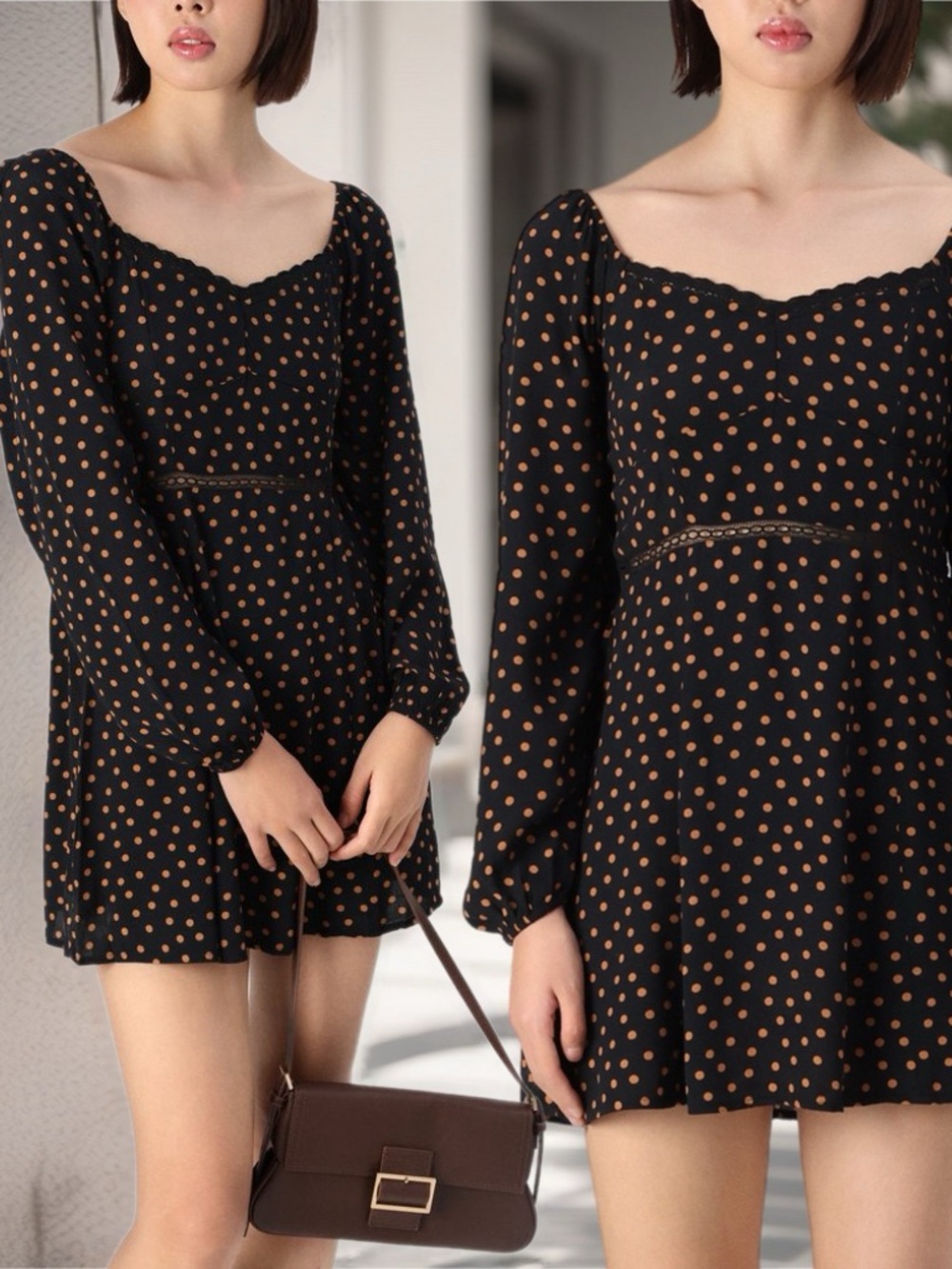 American Eagle | Black Orange Polka Dot Long Sleeve Mini Dress Spooky New Small